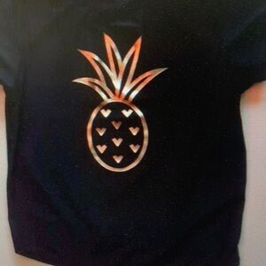 Kids Black Swim Shirt with Gold Pineapple Design